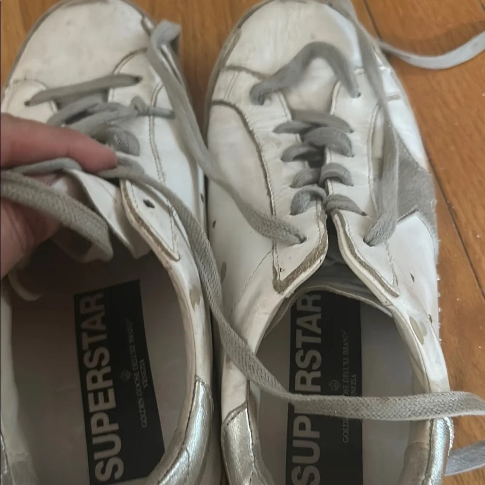 Women's Golden Goose White and Gray Super Star Sneakers - Picture 6 of 9